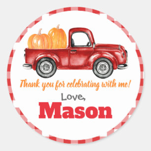 Pumpkins Truck Pumpkin Patch - Red Truck Round Classic Round Sticker