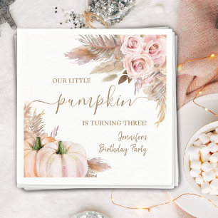 Pumpkins Watercolor Boho Girls Fall 3rd Birthday Napkin