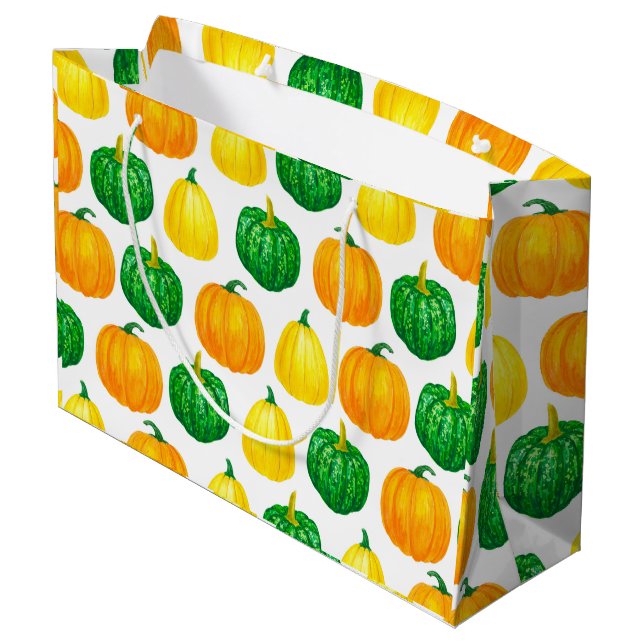 Pumpkins watercolor pattern large gift bag (Back Angled)