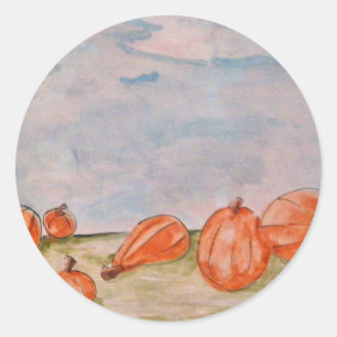 Pumpkins Watercolor Picture Classic Round Sticker