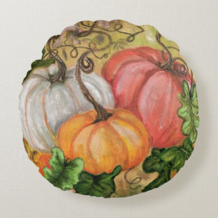 Pumpkins - Watercolor Round Cushion