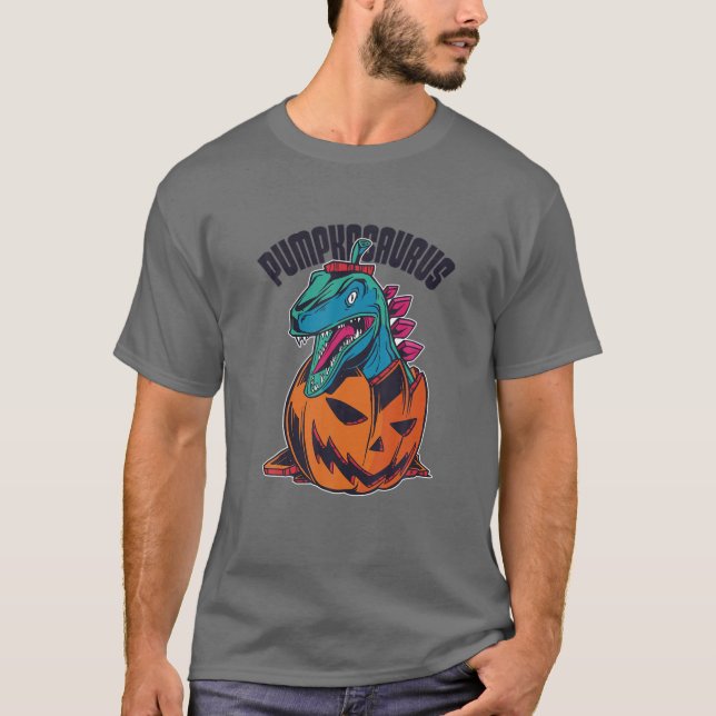 Pumpkosaurus Funny Dinosaur Jack O Lantern Pumpkin T-Shirt (Front)