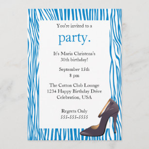 Pumps and Zebra Ladies Night Out Invitation (Blue)