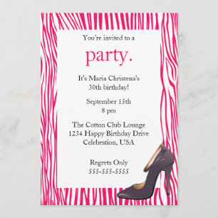 Pumps and Zebra Ladies Night Out Invitation (Pink)