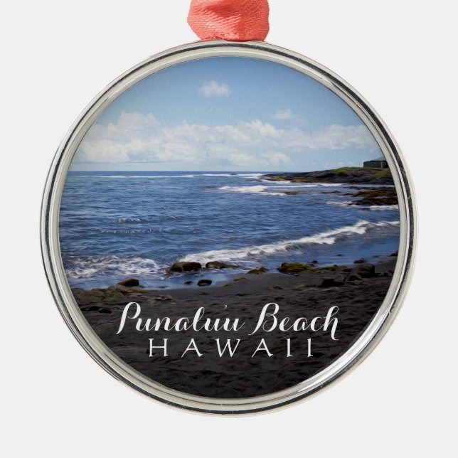 Punalu'u Black Sand Beach Hawaii Digital Oil Paint Metal Tree Decoration (Front)
