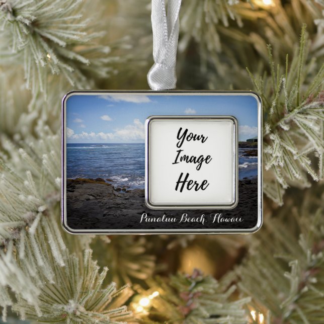 Punalu'u Black Sand Beach Hawaii Silver Plated Framed Ornament (Tree)