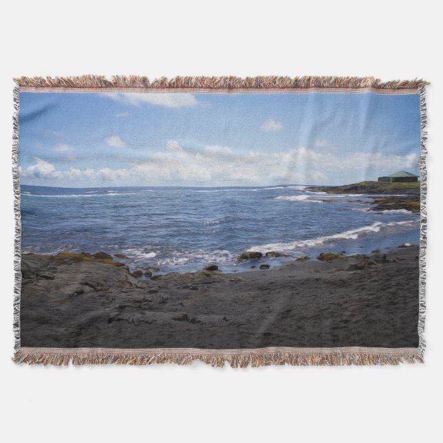 Punalu'u Black Sand Beach Hawaii Throw Blanket (Front)