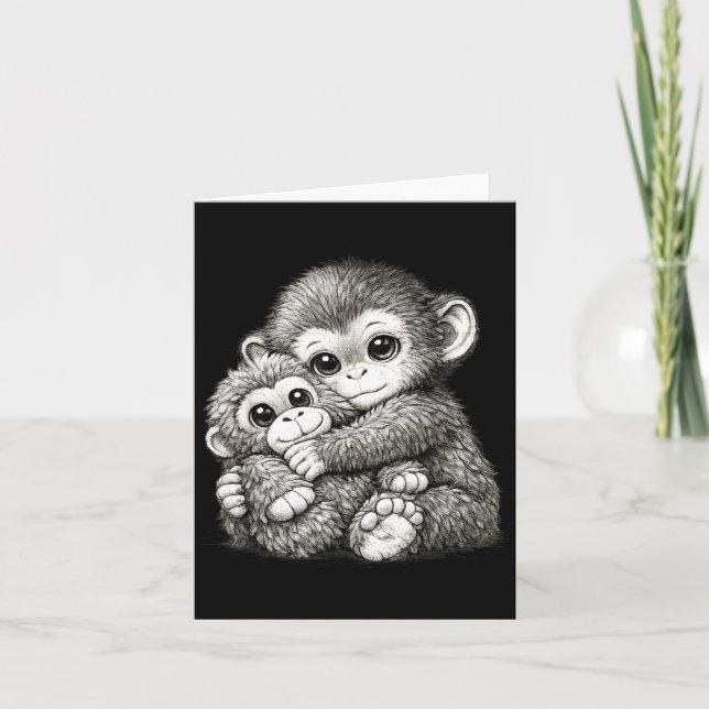Punch a monkey with teddy bear cuddling meme card (Front)