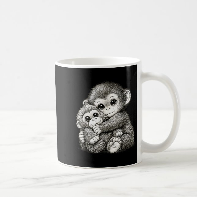 Punch a monkey with teddy bear cuddling meme coffee mug (Right)