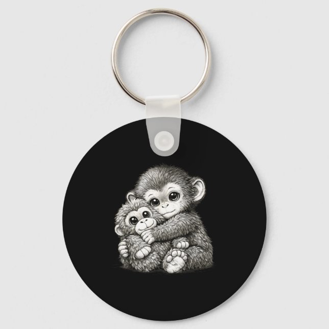 Punch a monkey with teddy bear cuddling meme key ring (Front)
