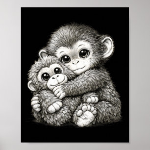 Punch a monkey with teddy bear cuddling meme poster