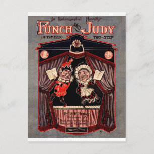 Punch and Judy Puppets Illustration Art Postcard