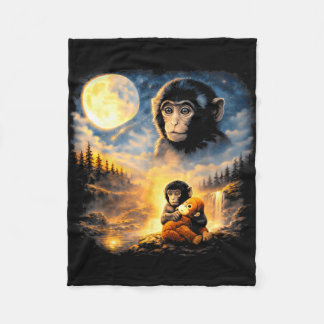 Punch baby monkey looks at his mother in the moon  fleece blanket