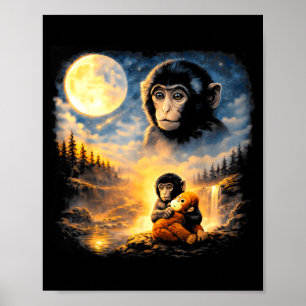 Punch baby monkey looks at his mother in the moon  poster