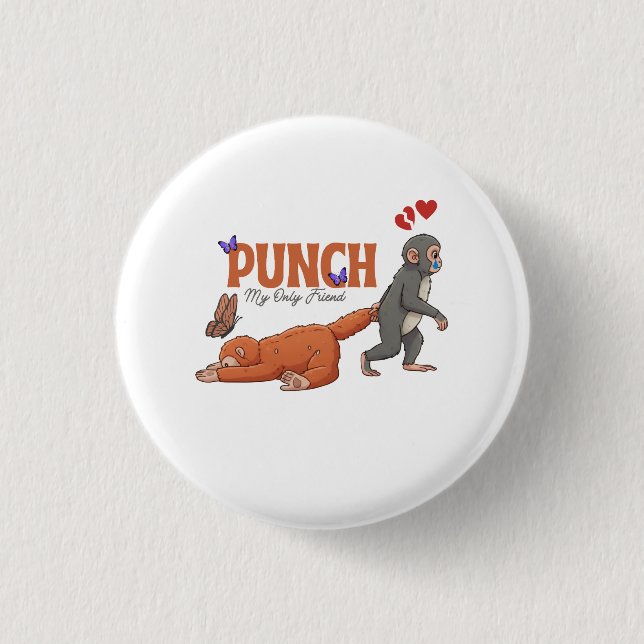 ‏Punch‑kun & Plush Monkey – Kawaii for Kids 3 Cm Round Badge (Front)