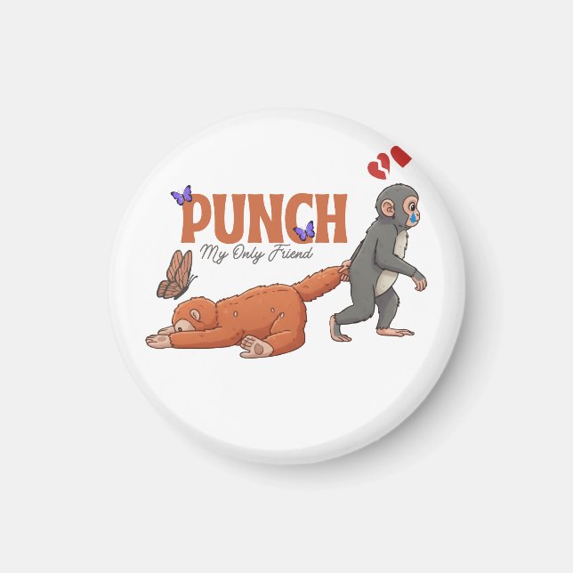 ‏Punch‑kun & Plush Monkey – Kawaii for Kids Magnet (Front)