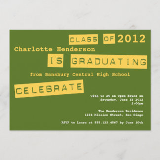 Punch label green graduation class of invitation