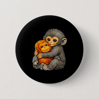 Punch monkey funny cute baby animal hugging plush  6 cm round badge