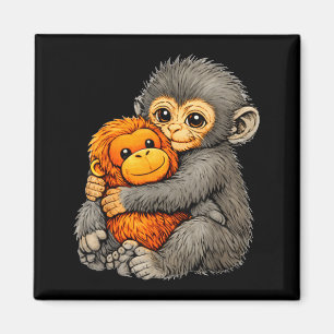 Punch monkey funny cute baby animal hugging plush  magnet