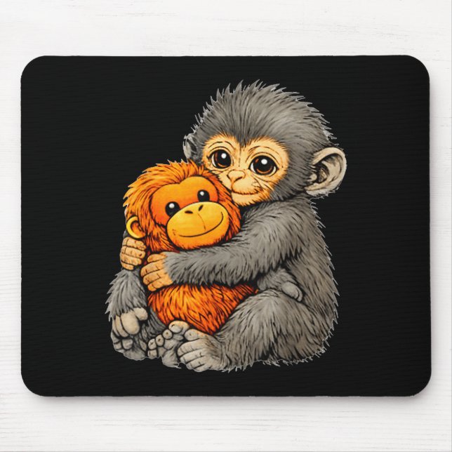 Punch monkey funny cute baby animal hugging plush  mouse pad (Front)