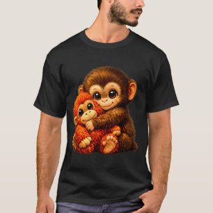 Punch monkey with teddy bear cuddling internet mem T-Shirt
