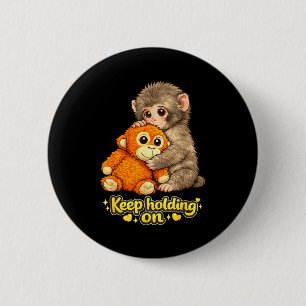 Punch monkey with teddy bear cuddling keep holding 6 cm round badge