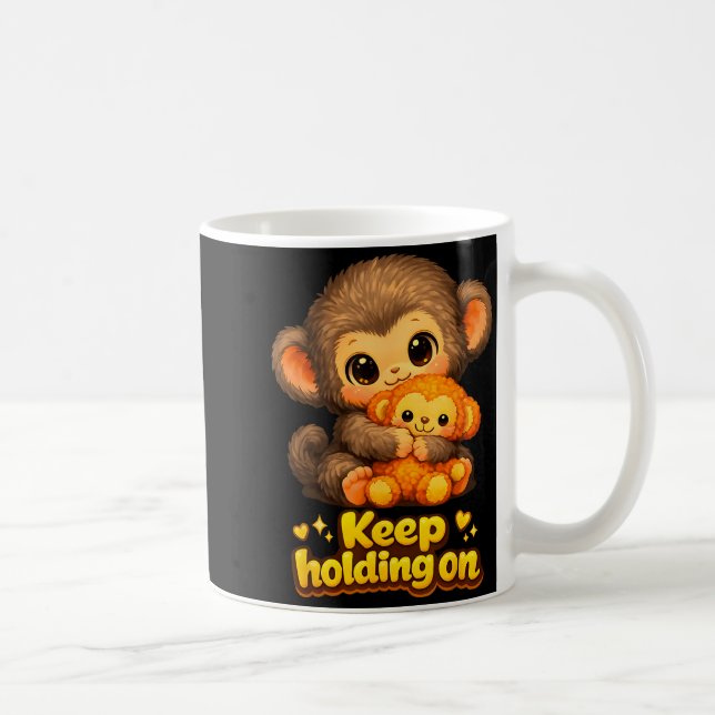 Punch monkey with teddy bear cuddling keep holding coffee mug (Right)