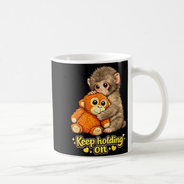 Punch monkey with teddy bear cuddling keep holding coffee mug (Right)