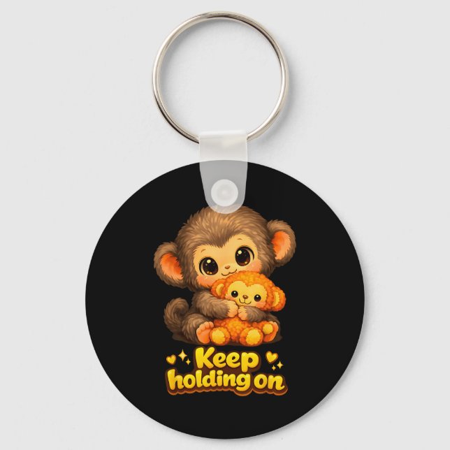 Punch monkey with teddy bear cuddling keep holding key ring (Front)