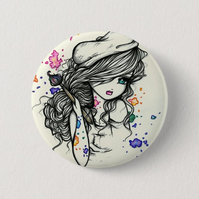 Punch of Colour Artist Paint Girl Fairy Fantasy 6 Cm Round Badge (Front)