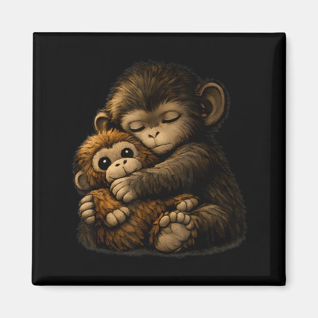Punch the monkey cuddling stuffed animal internet magnet (Front)