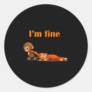 Punch the monkey cuddling stuffed animal meme classic round sticker