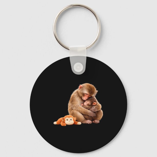 Punch the monkey cuddling stuffed animal meme key ring (Front)