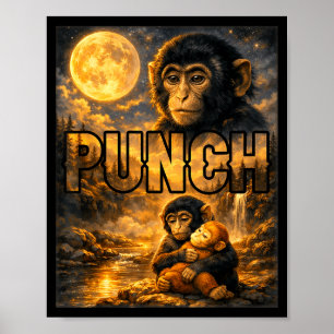 Punch the monkey cuddling stuffed animal meme poster