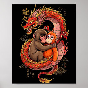 Punch The Monkey Cuddling Stuffed Animal Meme Poster