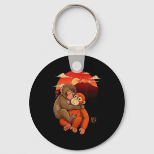 Punch the monkey japanese red sunset and mountain key ring