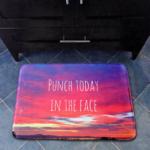 "Punch Today" Quote Hot Pink & Blue Sunrise Photo Bath Mat
