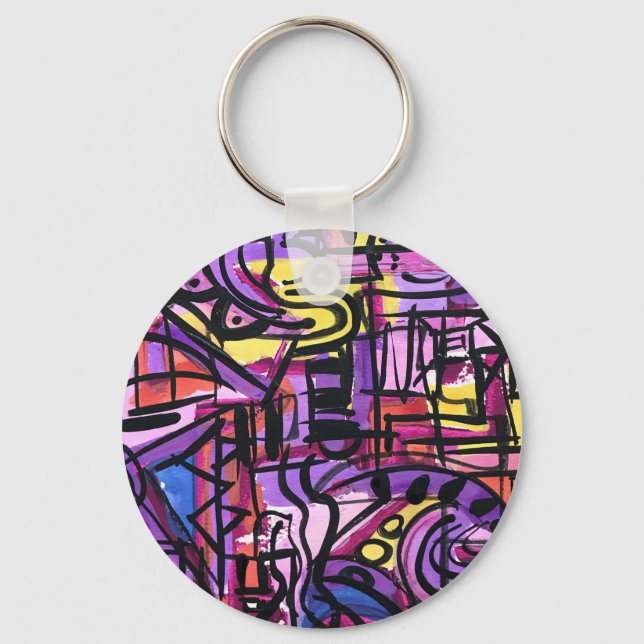 Punchbowl-Bold Colourful Hand Painted Abstract Art Key Ring (Front)