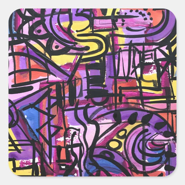Punchbowl-Bold Colourful Hand Painted Abstract Art Square Sticker (Front)