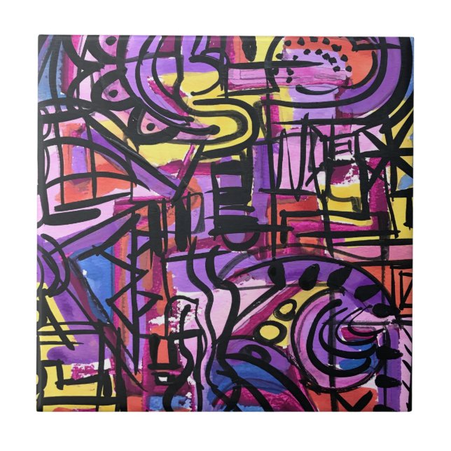 Punchbowl-Bold Colourful Hand Painted Abstract Art Tile (Front)