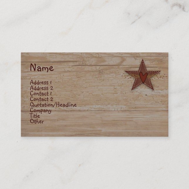 Punched Tin Star Business Card (Front)