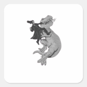 Punching a T-Rex like a boss on Men's T-Shirt Square Sticker