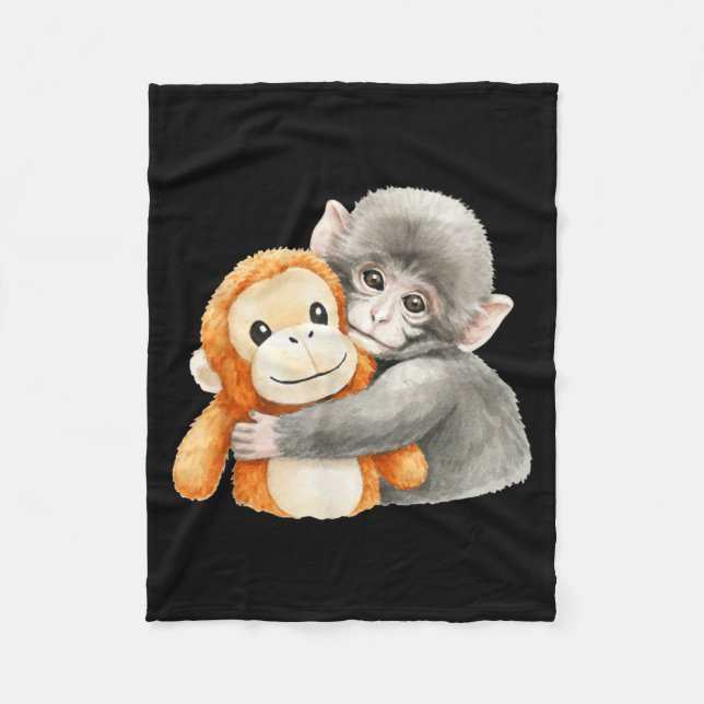 Punchkung the monkey holding plush friend meme fleece blanket (Front)