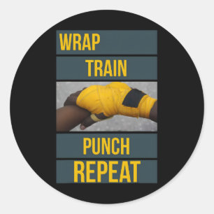 Punchy Graphics Wrap Train Punch Repeat, Boxing Ki Classic Round Sticker