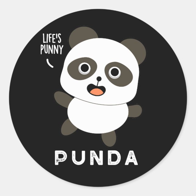 Punda Funny Animal Panda Pun Dark BG Classic Round Sticker (Front)