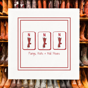 Pungs Boots & Bold Moves Red Cowboy Boots Mahjong Napkin