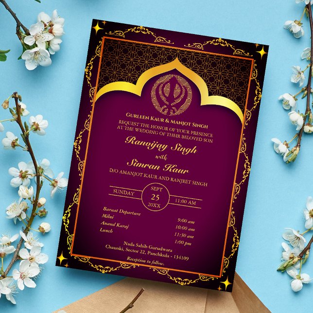 Punjabi Sikh Wedding Anand Karaj Floral Invitation (Creator Uploaded)