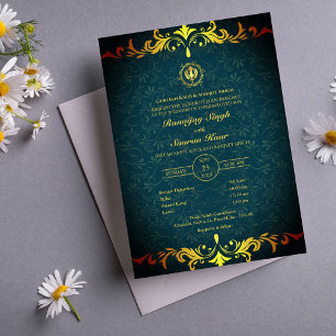 Punjabi Sikh Wedding Anand Karaj Golden Invitation