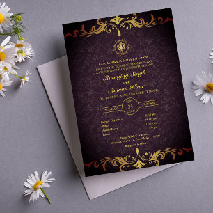 Punjabi Sikh Wedding Anand Karaj Golden Invitation
