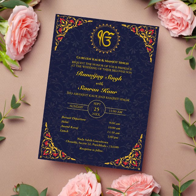 Punjabi Sikh Wedding Anand Karaj Golden Invitation (Creator Uploaded)